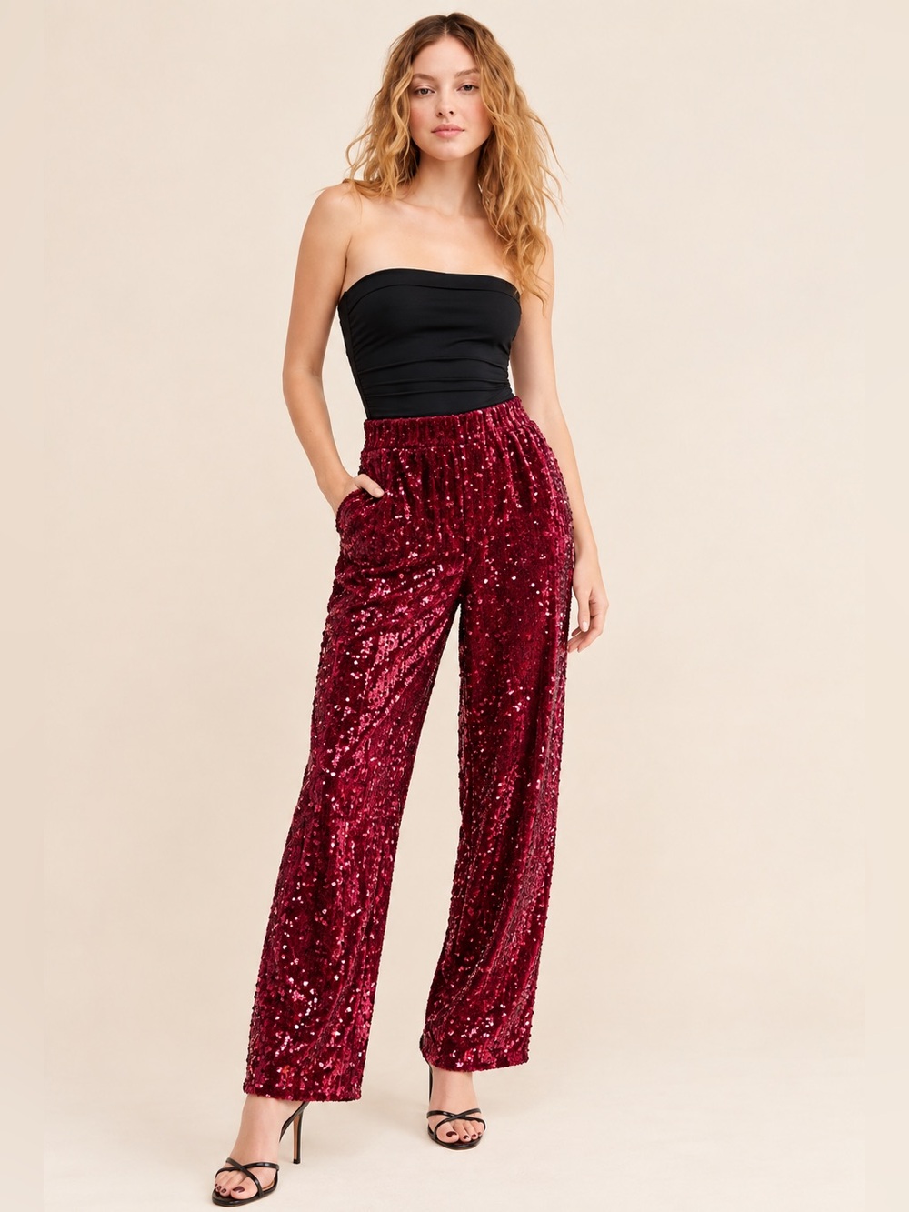 NWT Vince Camuto Sequin Flare Leg Pants Dark Wine Burgundy Sz S